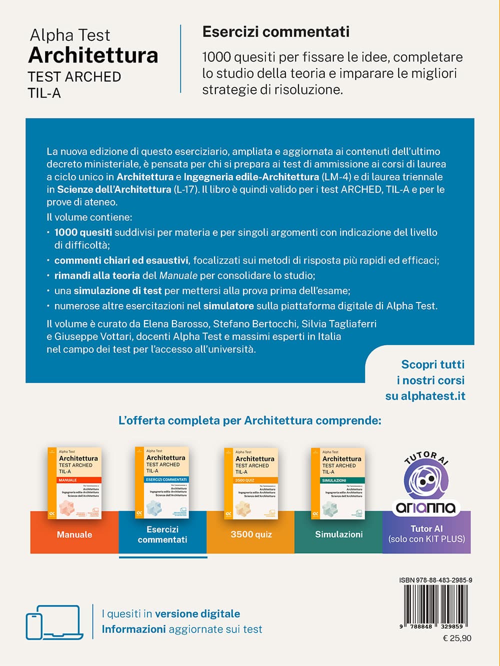 Copertina del libro: "Alpha Test Architettura ARCHED, TIL A - Esercizi commentati", in prevendita