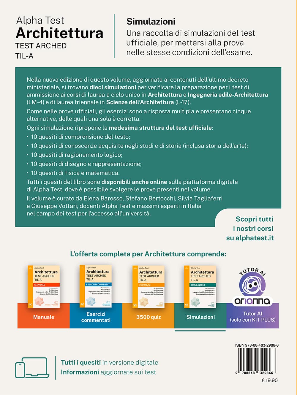Copertina del libro: "Alpha Test Architettura ARCHED, TIL-A - Simulazioni", in prevendita