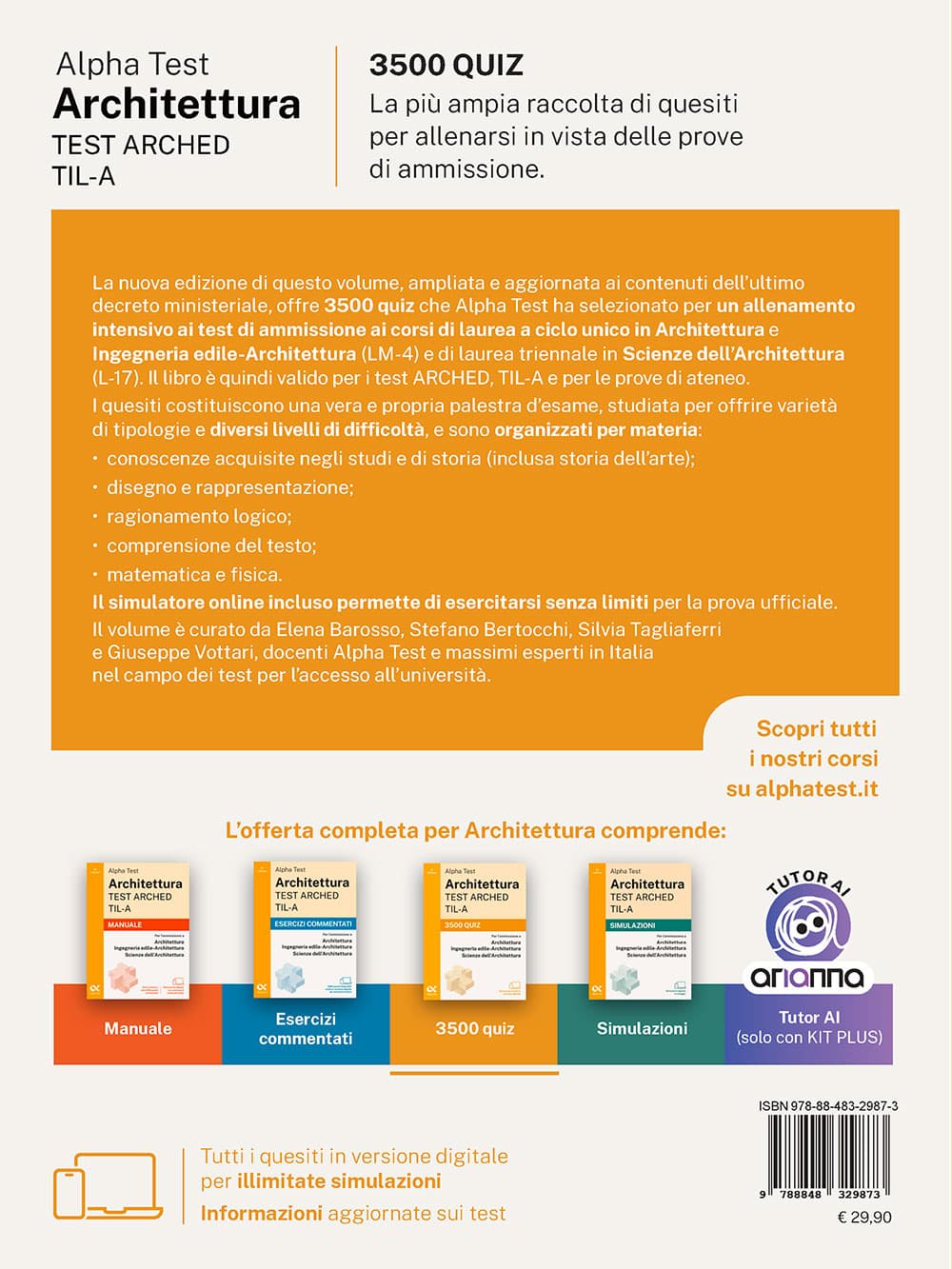 Copertina del libro: "Alpha Test Architettura ARCHED, TIL-A - 3500 quiz", in prevendita