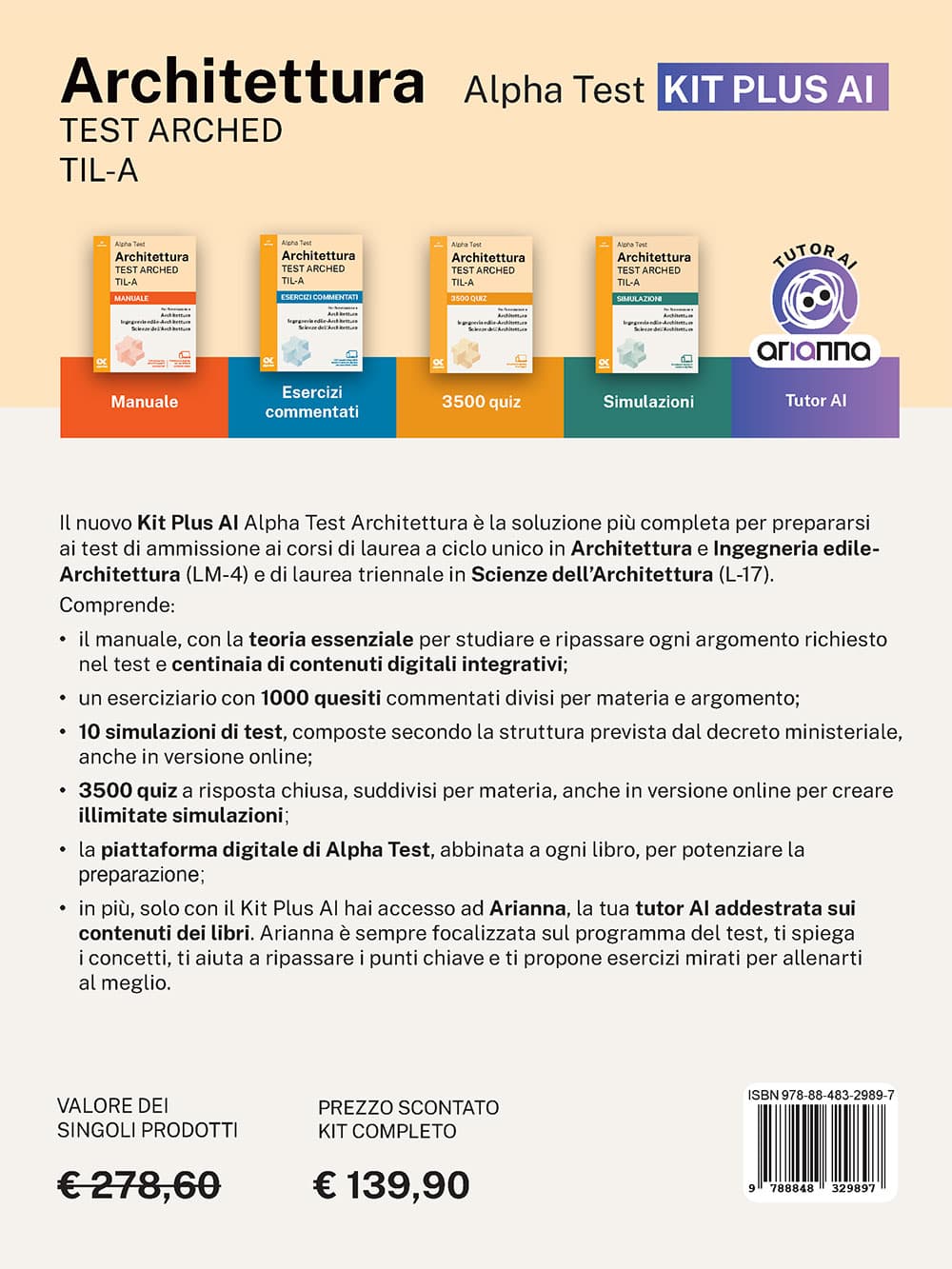 Copertina del libro: "Alpha Test Architettura Arched, TIL-A - Kit di preparazione Plus AI", in prevendita