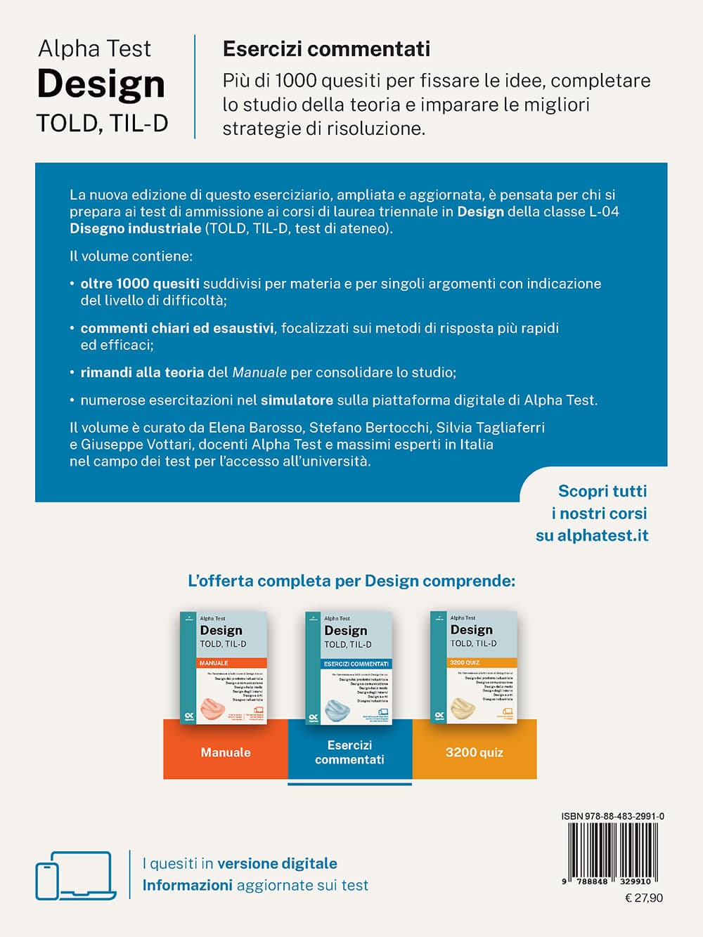 Copertina del libro: "Alpha Test Design TOLD, TIL-D - Esercizi commentati", in prevendita