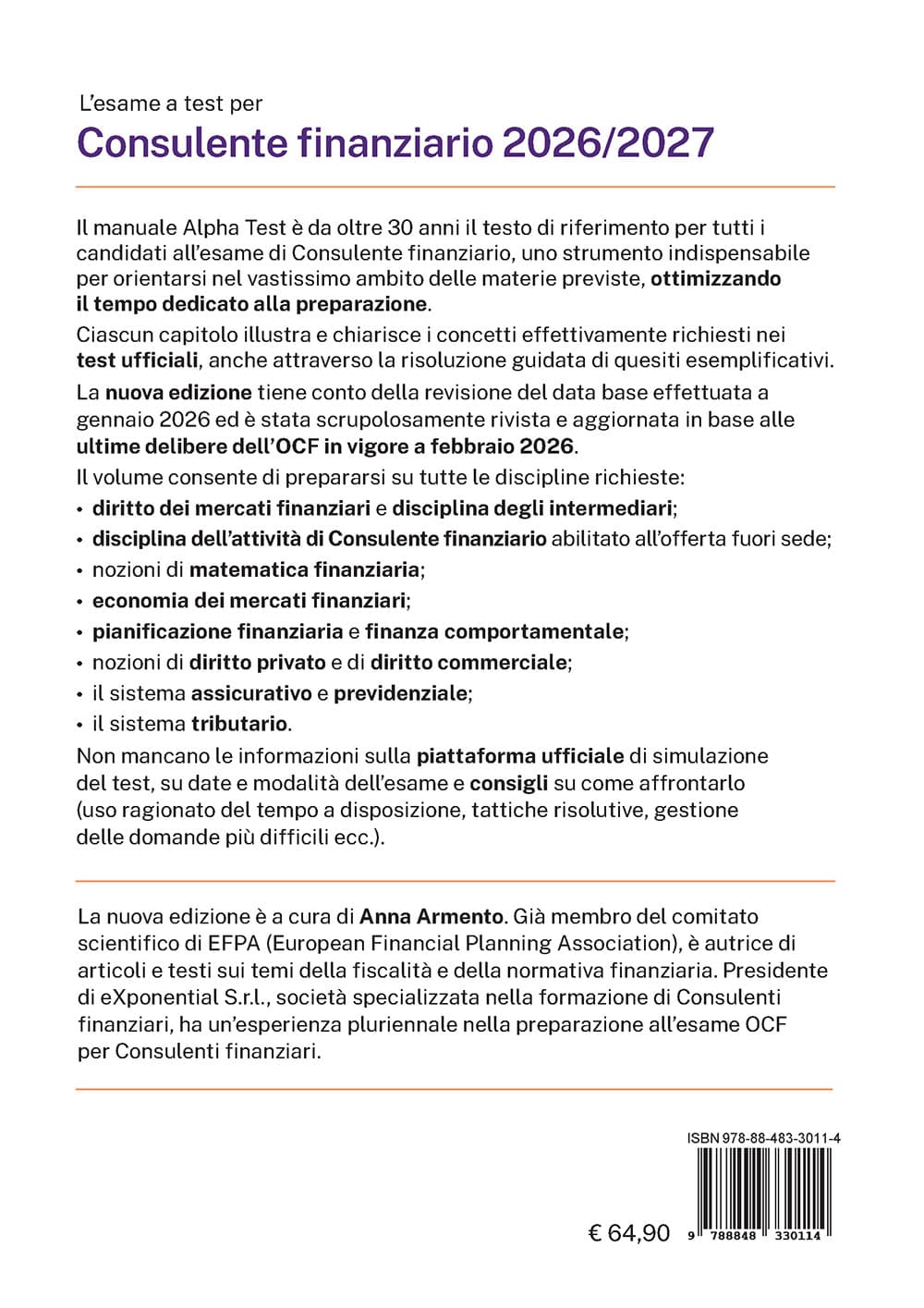 Copertina del libro: "L'esame a test per Consulente finanziario abilitato all'offerta fuori sede 2026/2027 - Manuale completo di preparazione", in prevendita