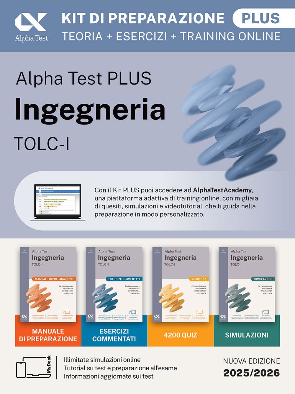 Copertina del libro: "Alpha Test PLUS Ingegneria TOLC-I - Kit di preparazione Plus", disponibile