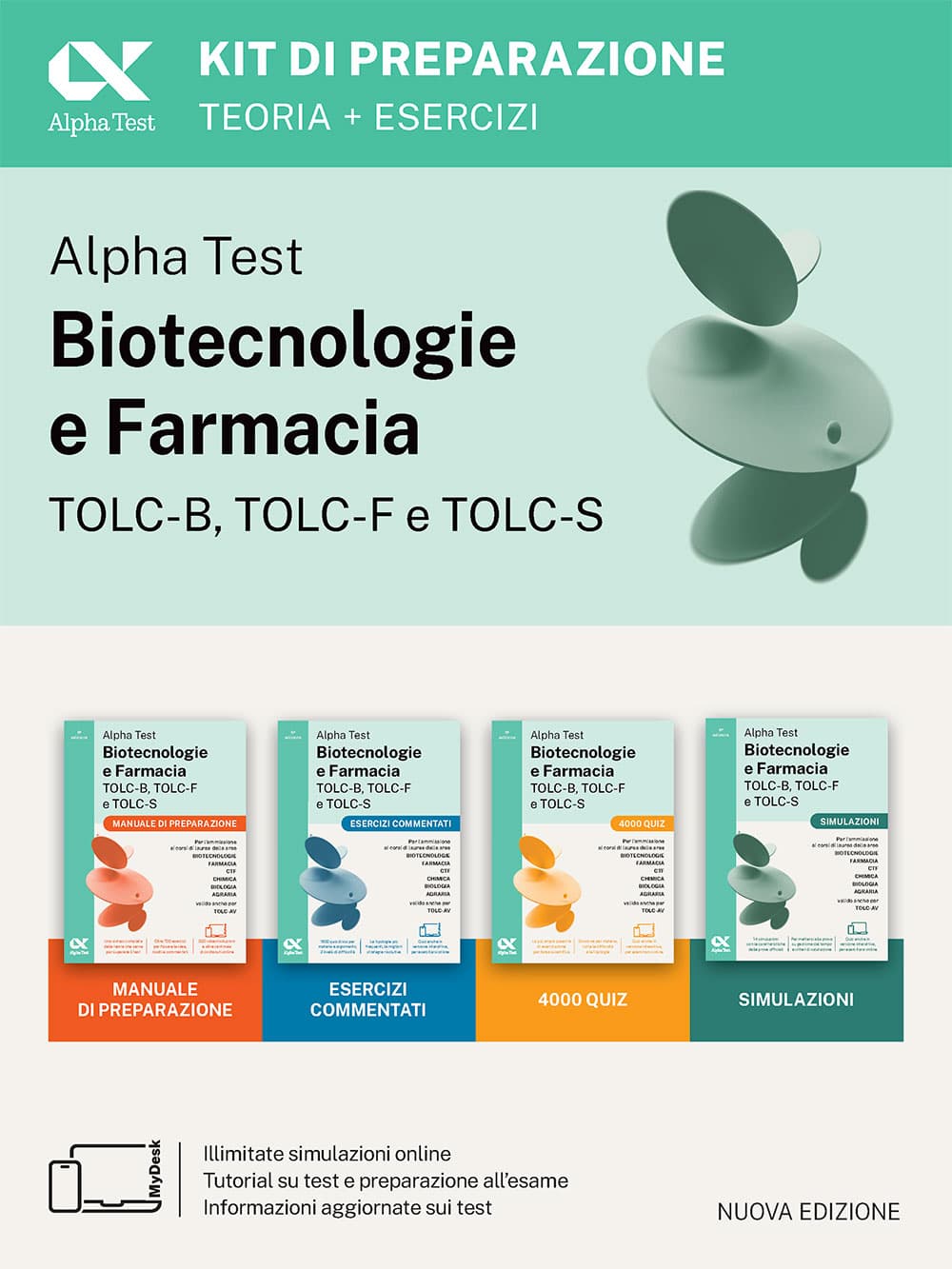 Copertina del libro: "Alpha Test Biotecnologie e Farmacia TOLC-B, TOLC-F e TOLC-S - Kit di preparazione", disponibile