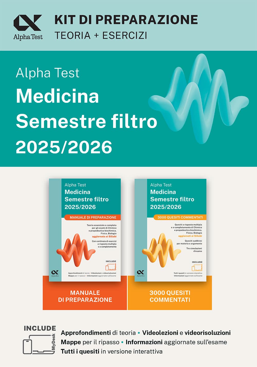 Copertina del libro: "Alpha Test Medicina Semestre filtro 2025/2026 - Kit di preparazione", disponibile