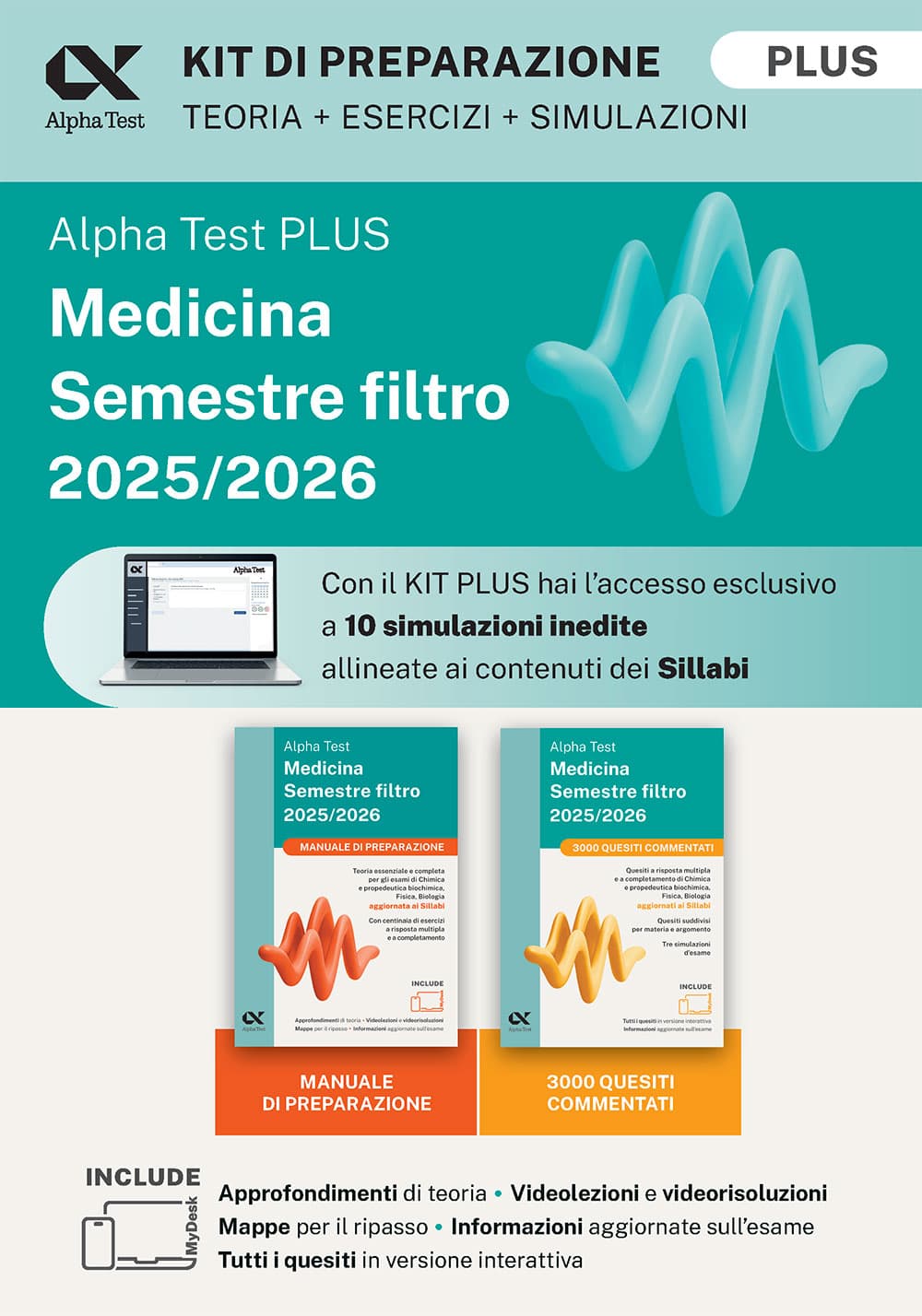 Copertina del libro: "Alpha Test Plus Medicina Semestre filtro 2025/2026 - Kit di preparazione Plus", disponibile