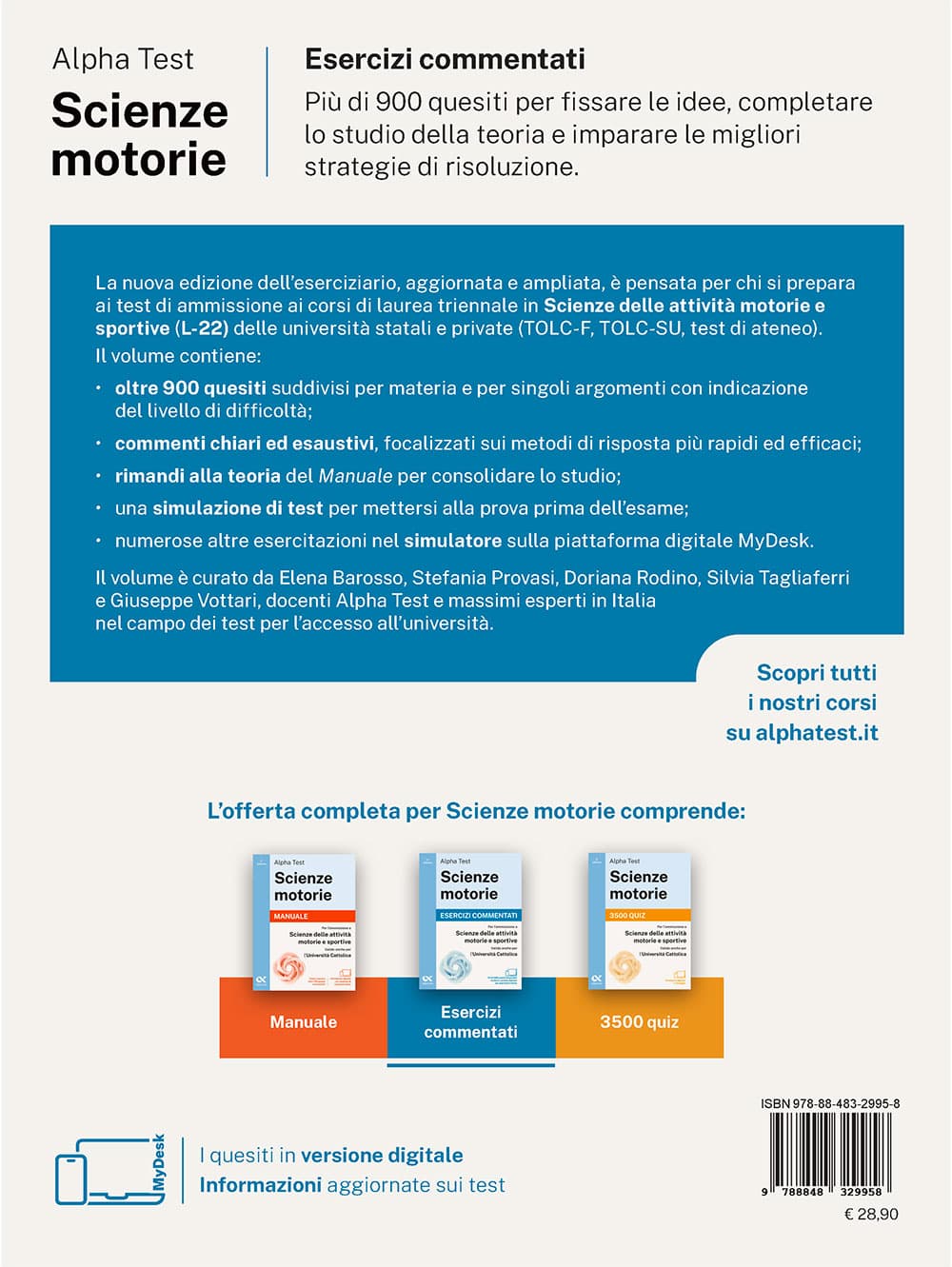 Copertina del libro: "Alpha Test Scienze Motorie - Esercizi commentati", in prevendita