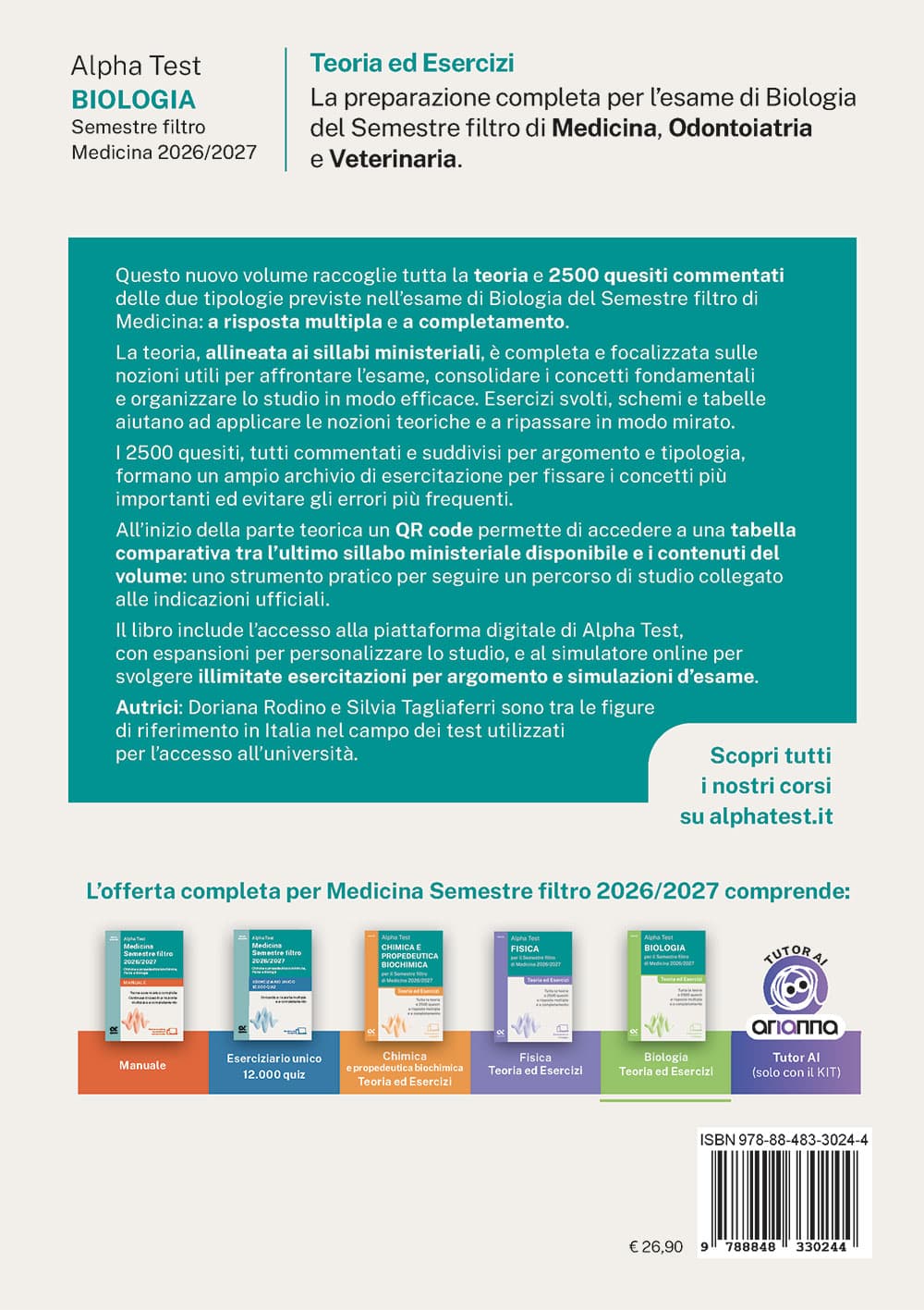 Copertina del libro: "Alpha Test Biologia per il Semestre Filtro di Medicina 2026/2027", in prevendita