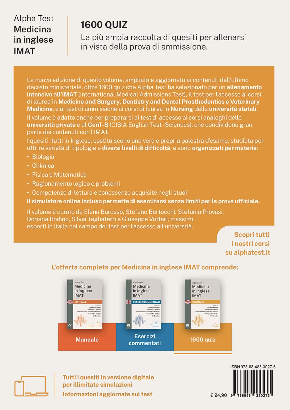 Copertina del libro: "Alpha Test Medicina in inglese IMAT - 1600 quiz", in prevendita