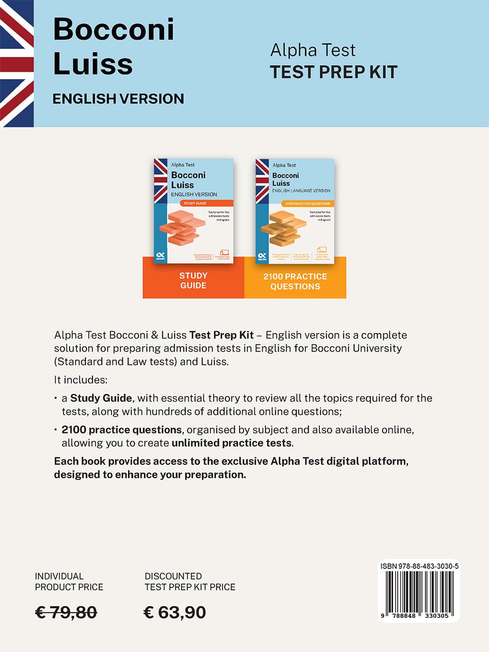 Copertina del libro: "Alpha Test Bocconi Luiss English version - Test Prep Kit", in prevendita